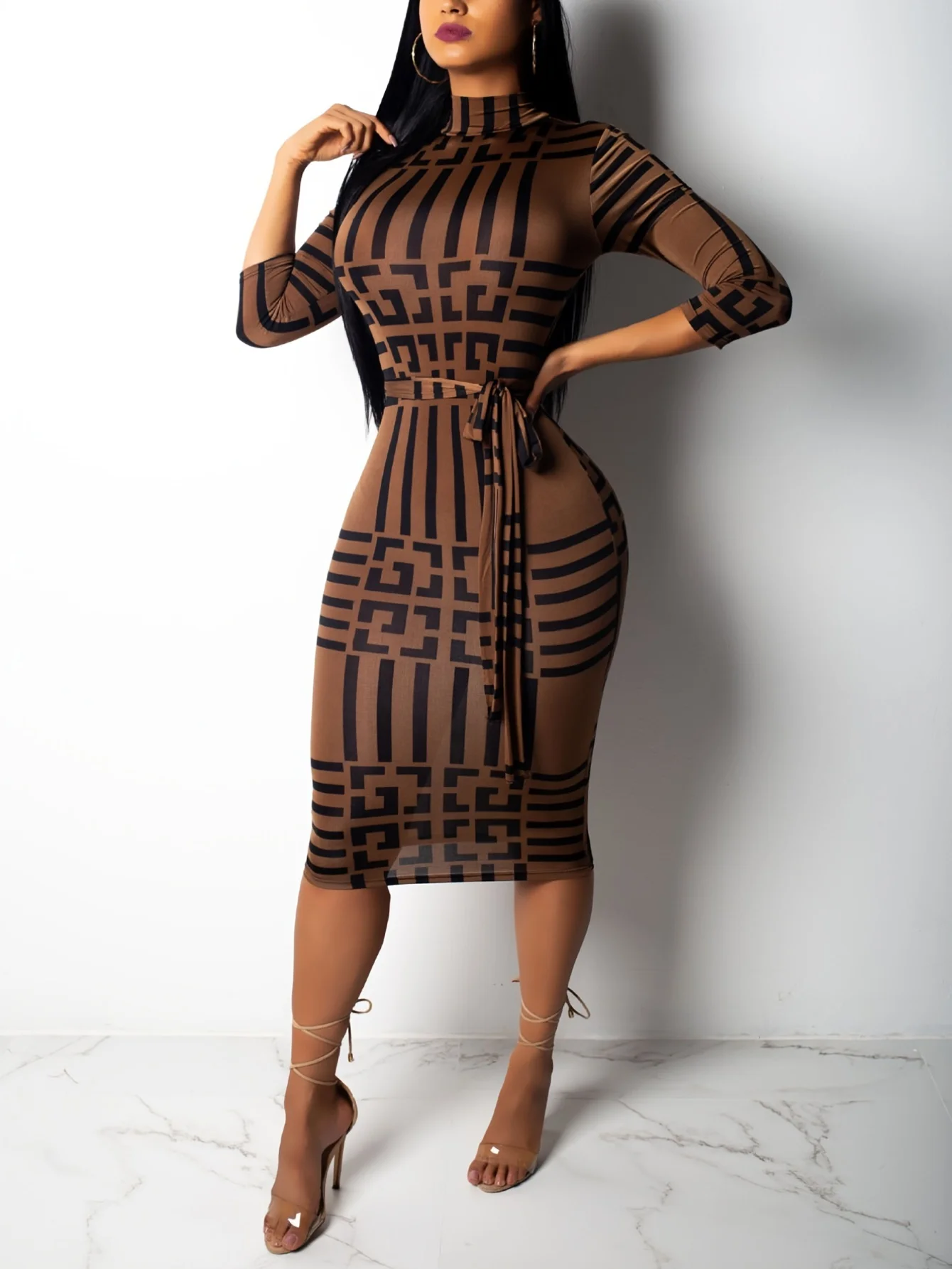 Fashion Women Spring Fall Elegant Dress Long Sleeve Sexy Mini Bandage Dresses Letter Print Midi Dress - Image 2