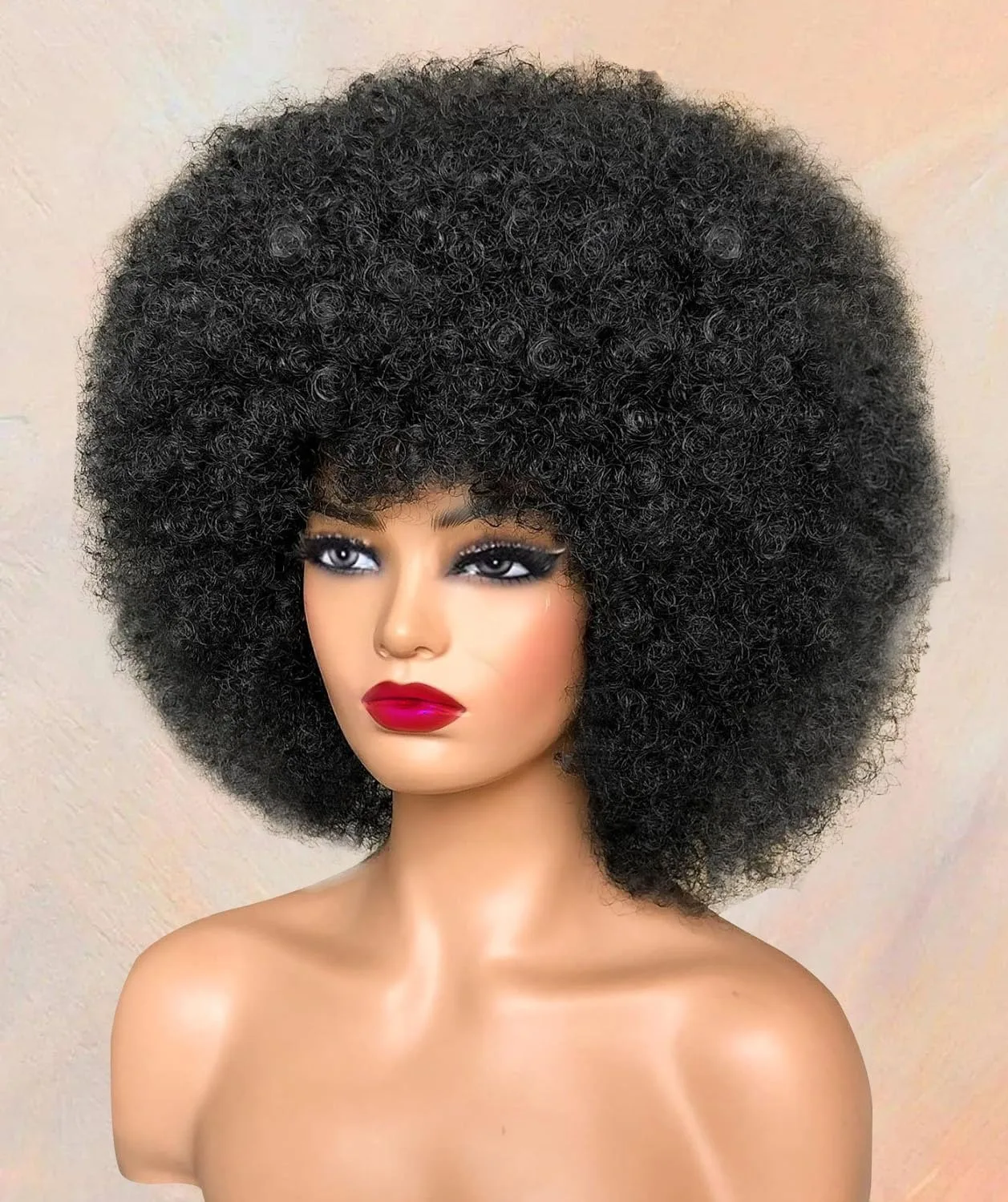 Fluffy Afro Wigs Short Black Disco Afro Puffy Human Hair Wig Kinky Curly Wig 12 Inch Natural Looking Human Wig Full Machine Made