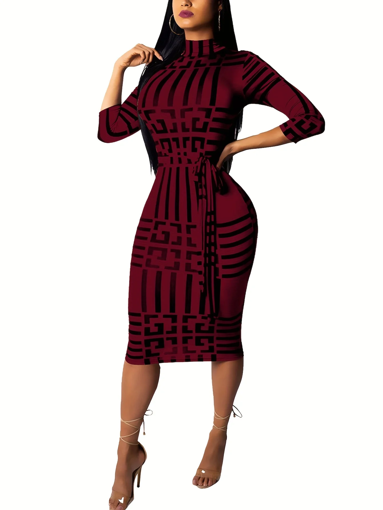 Fashion Women Spring Fall Elegant Dress Long Sleeve Sexy Mini Bandage Dresses Letter Print Midi Dress - Image 4