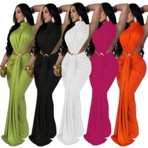 K10772 Women's Fashionable Sexy Side Slit Sleeveless Dress Amazon Cross-Border Dress European And American Style Gown Skirt