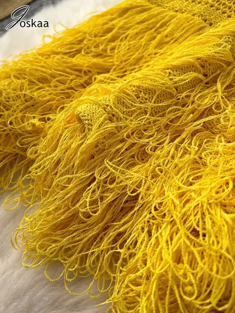 Joskaa 2025 Summer Women Elegant Round Neck Sleeveless Tassels Hem Bodycon Mini Knitted Dress Holiday Beach Party Clubwear - Image 6