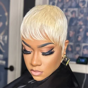 straight blonde color machine made 6Inch 150% Density Basic Style for Daily Women'S short Pixie Cut human human hair Wig