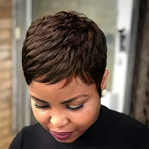 4inch 150% density machine made 4 brown color short straight layered human hair wigs for women pixie cut human hair remy hair