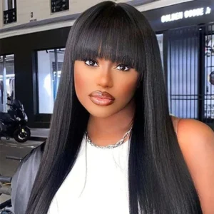 Lafino Straight Human Hair Bob Wig Human Hair Short Wigs Black Wig Full Machine Without Lace Wig With Bangs For Women