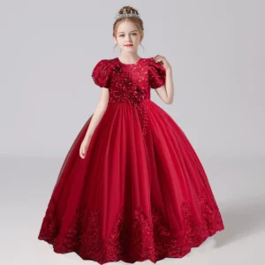 Shiny Toddler Little Big Girls Embroidered Beaded Bowknot Birthday Party Pageant Formal Dress AC135