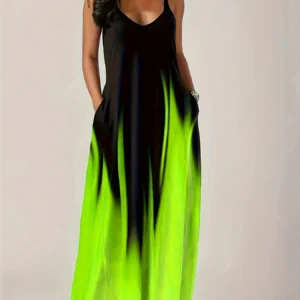 Plus size Summer cool style camisole long dress abstract fashion print temperament street dress