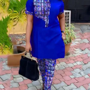 VONDA Women Office Pant Sets 2024 Summer Printed Suits Vintage Stand Collar Short Sleeve Tops and Long Pants Casual Loose Sets