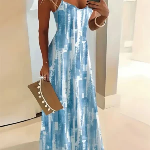 Women's New Fashion Summer Sleeveless Dress Casual Long Retro Strap Dress Street 3D Texture Print Comfortable Breathable Dress