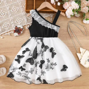 Toddler Girl Dress Summer 1-8 Years Children Lace Butterfly Mesh Princess Dress Baby Girls Costume For Carnival Party