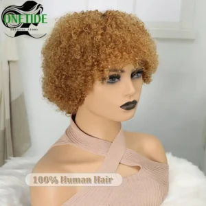 Short Afro Curly Blonde Color Wig For Women 100% Human Hair Soft and Fluffy Glueless Wigs 80s Kinky Curly Wig Cosplay or