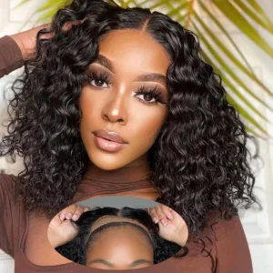 Curly Short Glueless Human Hair Wigs Deep Wave Bob 13x4 Lace Frontal Wig Ready To Wear 180 Density Human Hair re Plucked On Sale