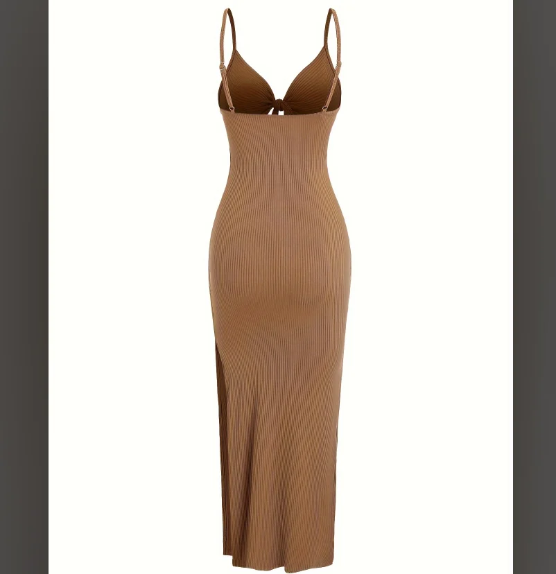 Europe and America knit simple sleeveless suspender dress in spring and summer, leaking back and sexy long skirt with neck. - Image 2