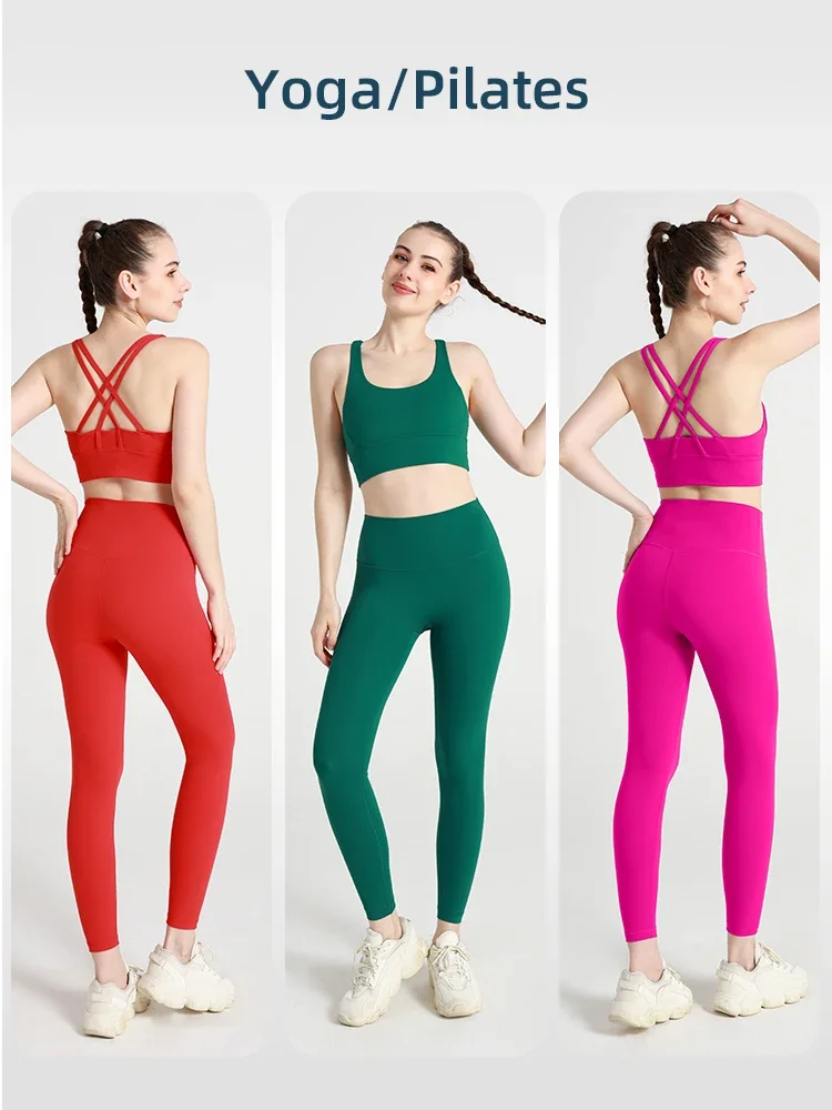 Summer New 2 Piece Yoga Clothes Women's Tracksuit Athletic Cross Back Nylon Yoga Top Women Sports Bra Leggings Pilates Fitness - Image 5