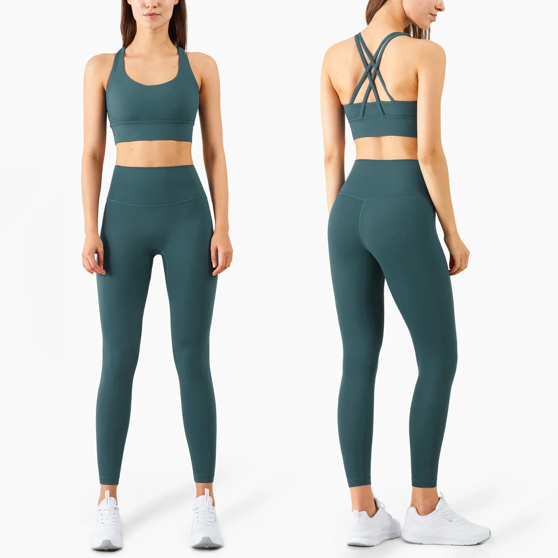 Summer New 2 Piece Yoga Clothes Women's Tracksuit Athletic Cross Back Nylon Yoga Top Women Sports Bra Leggings Pilates Fitness - Image 3