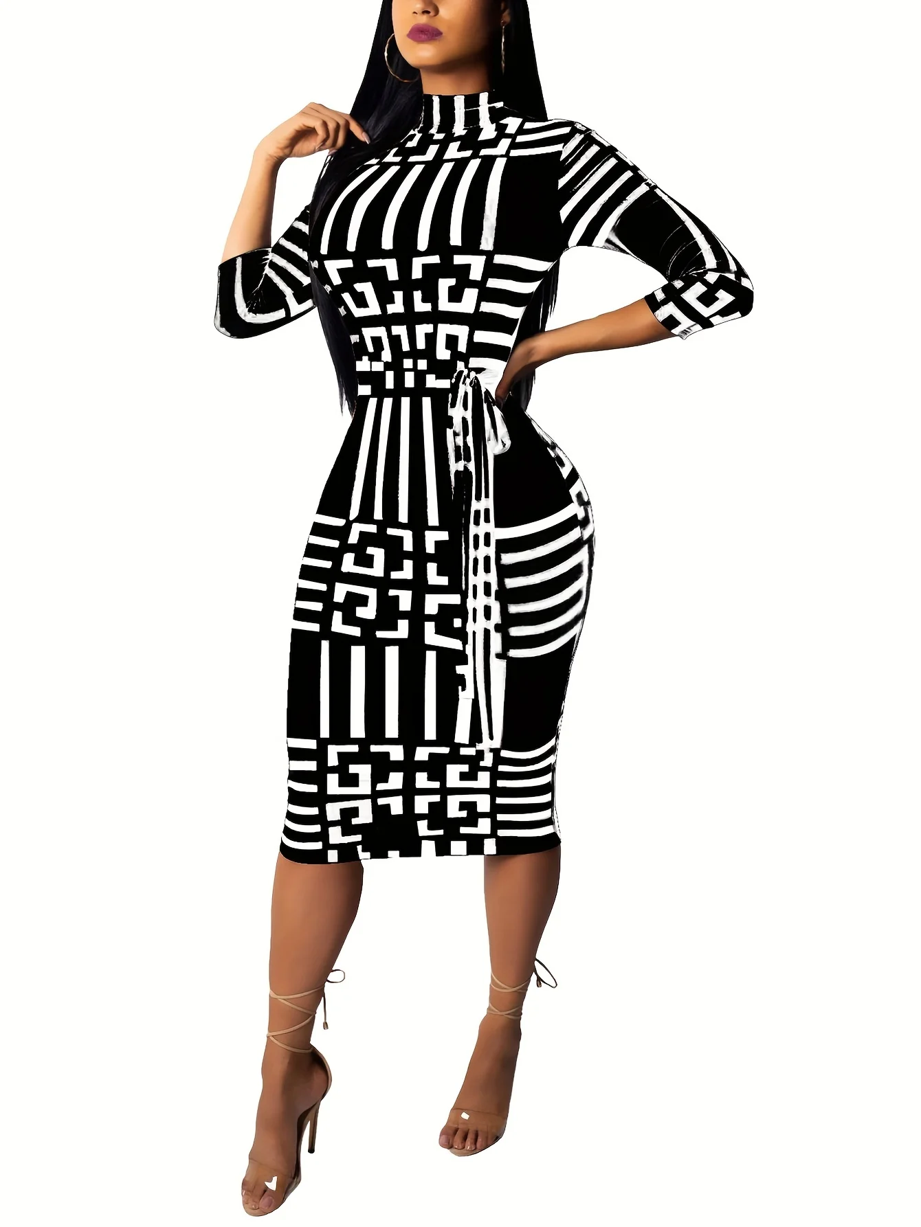 Fashion Women Spring Fall Elegant Dress Long Sleeve Sexy Mini Bandage Dresses Letter Print Midi Dress - Image 6