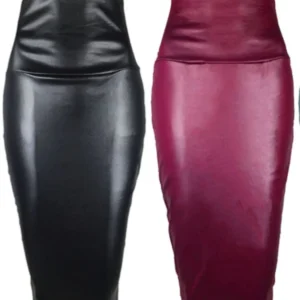 Matte PU Imitation Leather Midi Skirt Women High-waist Bodycon Slim Long Skirts Vintage Office Lady Pencil Skirt Club Party