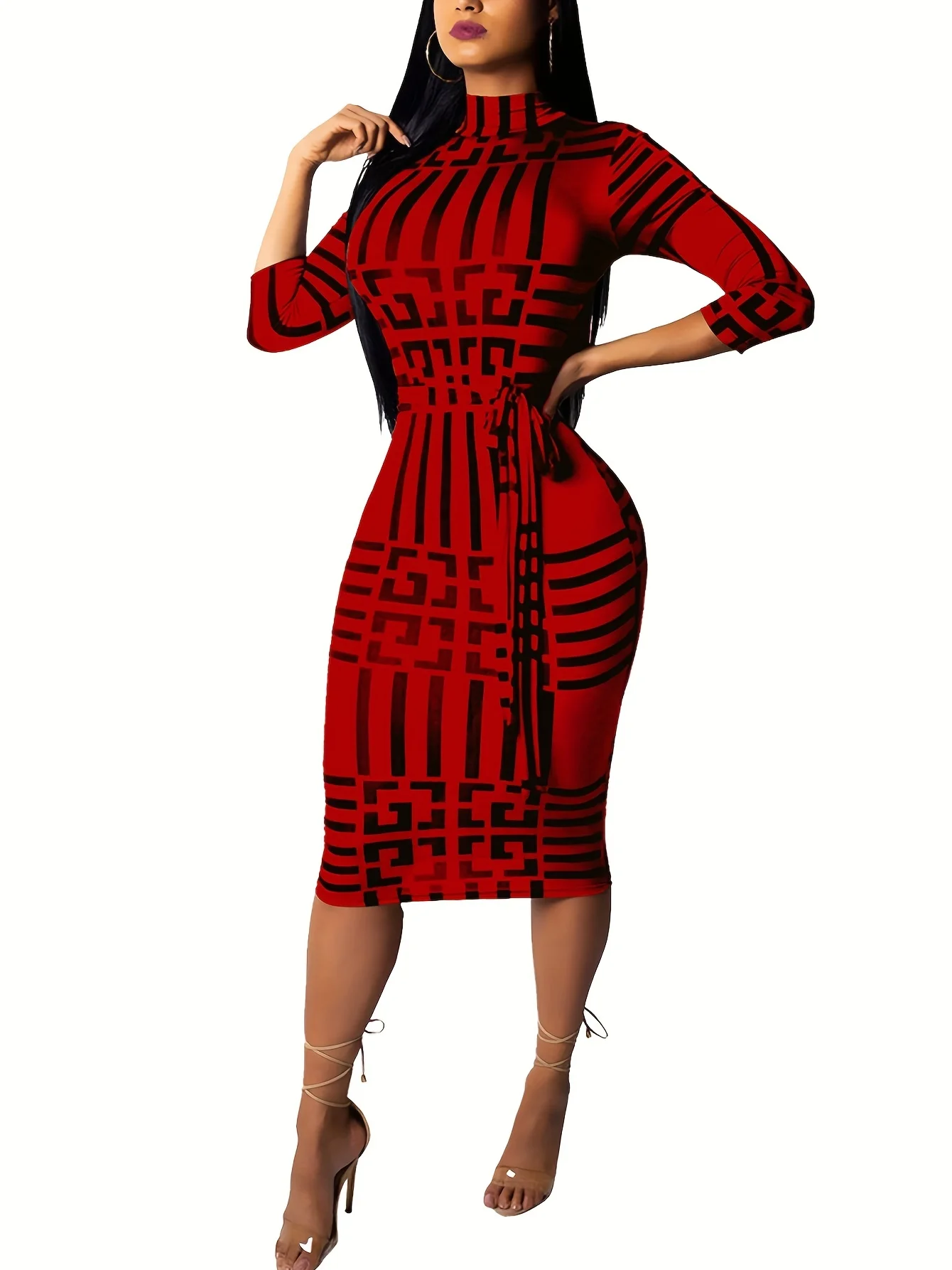Fashion Women Spring Fall Elegant Dress Long Sleeve Sexy Mini Bandage Dresses Letter Print Midi Dress - Image 3