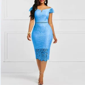 Elegant Lace Evening Wedding Party Dress for Women Sexy Hollow Out Office Ladies Bodycon Dresses Fashion Birthday Club Vestidos