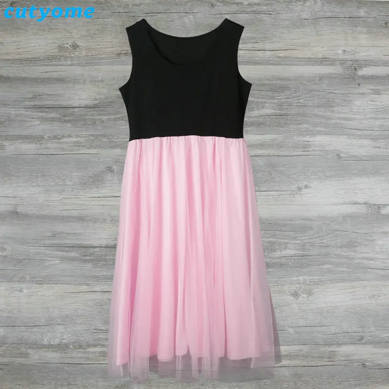 Matching Mom And Daughter Family Clothes Dresses Sleeveless Pink Mesh Patckwork Tutu Dress For Princess Mommy And Me Outfits - Image 5