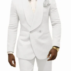 Custom Pour Hommes Made Groomsmen White Pattern Groom Tuxedos Shawl Lapel Suits 2PCS Wedding ( Jacket+Pants )Costume Homme