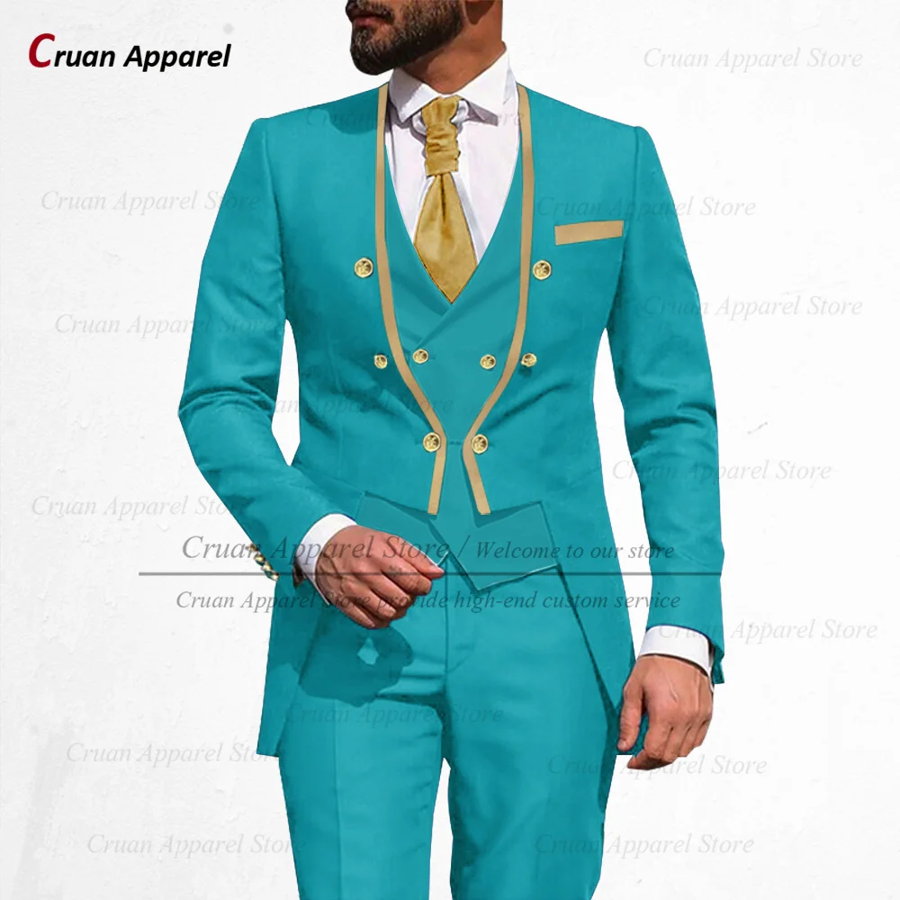Fashion Suits for Men Slim Fit Luxury Party Dinner Wedding Groom Tuxedos Custom Stand-up Collar Jacket Vest Pants 3 Pieces Set - Image 2