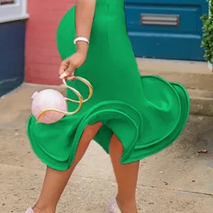 AOMEI Women Mermaid Skirt High Waist Black Trumpet Flare Fishtail Sheath Stylish Ruffle Elegant Party Event Elastic Classy Jupes