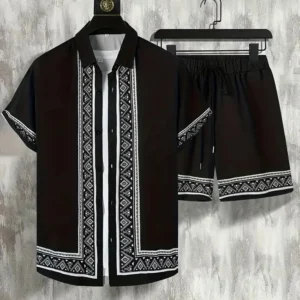 Coconut Tree Print Men's Shirt Gradient Short Sleeve And Beach Shorts Sets Summer Casual Loose Shirts Hawaiian Style Man Outfit