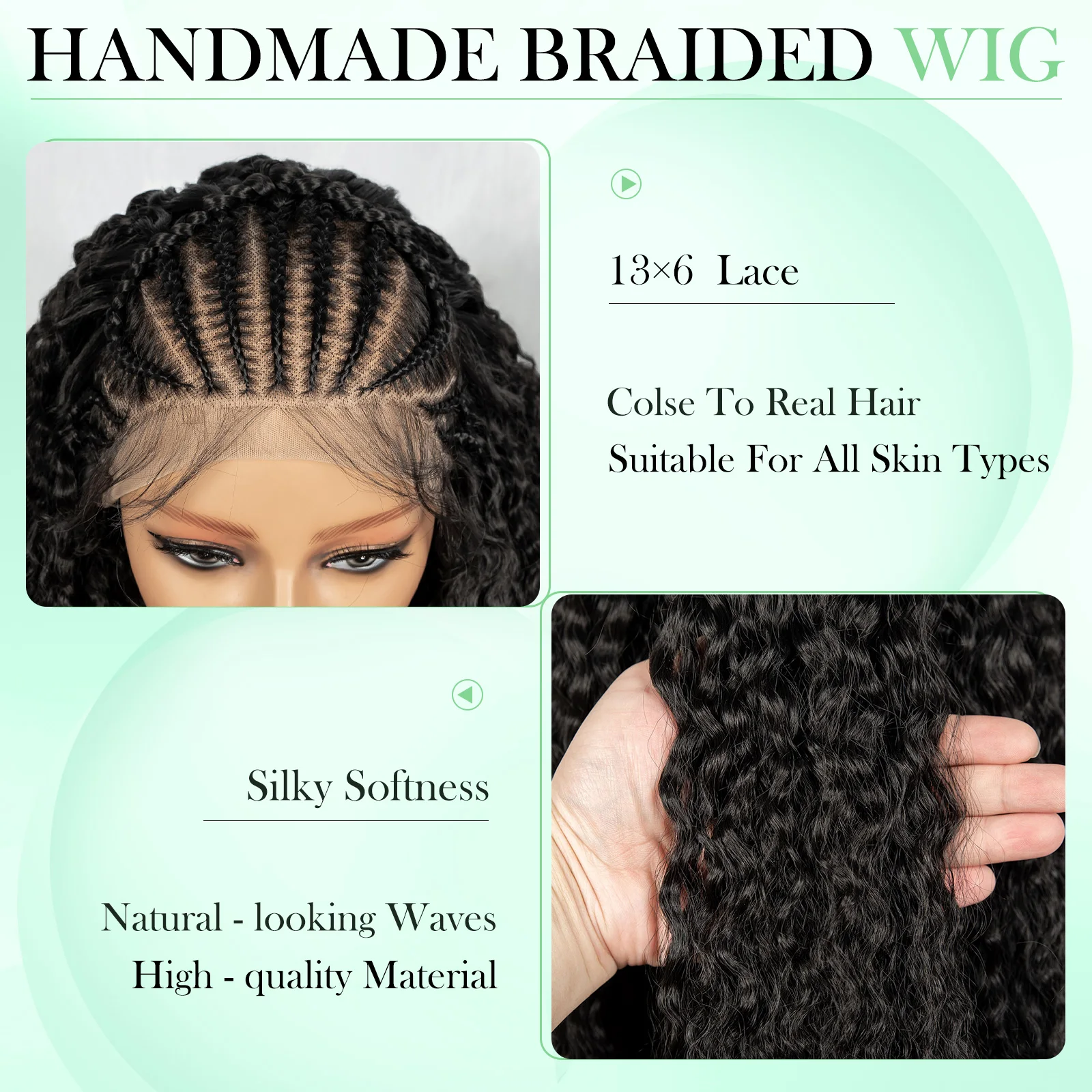 KIMA New Style Water Wave Braided Wigs 26inches 13x6 Lace Front Cornrow Braiding Wigs With Baby Hair For Women - Image 3