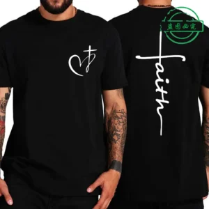 Heart Cross Print Christian T-shirt for Men Clothes Faith Male T-shirts Summer Short Sleeve Tee Shirt Oversized Jesus Tops