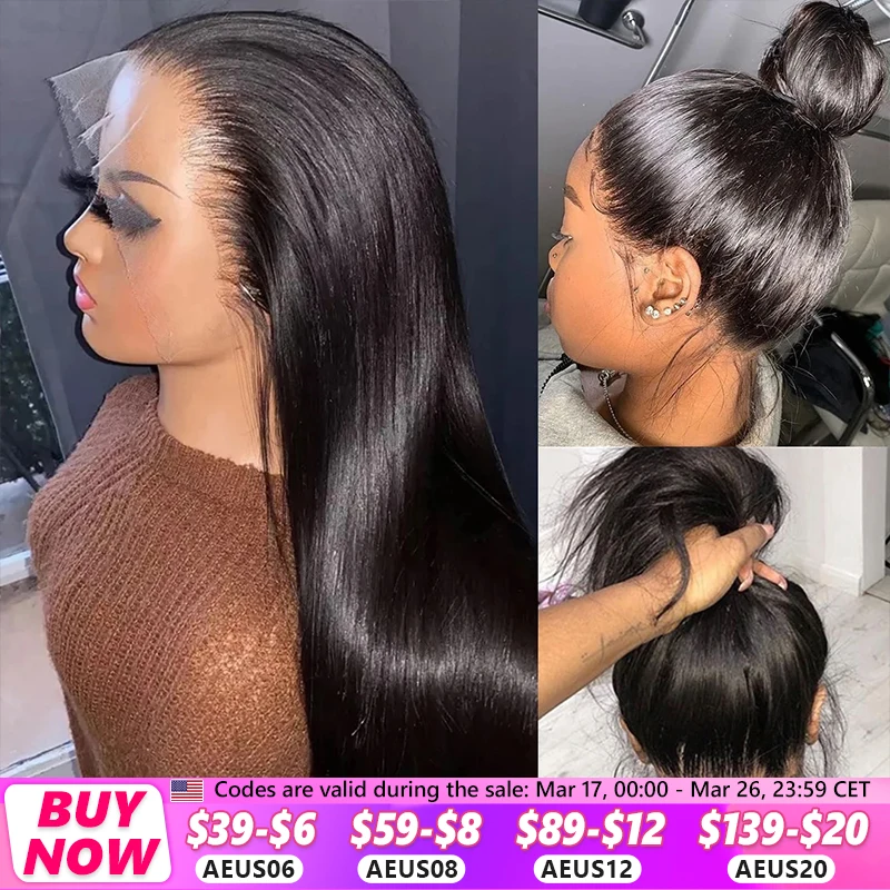 30 Inch 13x4 Transparent Lace Front Human Hair Wigs Brazilian Straight Glueless 360 Human Hair Lace Frontal Wig for Black Women