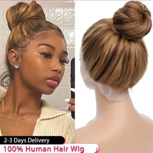 40Inch 250 Density Highlight Straight 360 Full Lace Wig Human Hair Pre Plucked Straight 13x6 4/27 Hd Lace Frontal Wig For Women