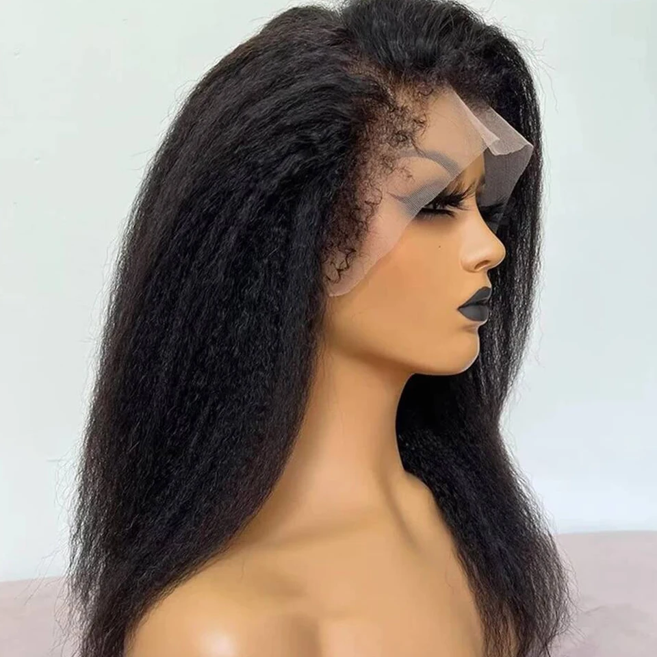 4c Kinky Edges Baby Hair 13x4 Kinky Straight Lace Front Human Hair Wigs For Women 4x4 Lace Frontal Closure Glueless Wig - Image 2