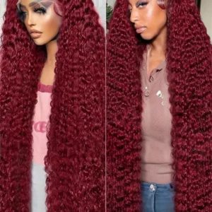 Deep Wave 99J Burgundy 13x4 Lace Frontal Wig Human Hair 13x6 Curly 30 40 Inch HD Lace Front Wigs Red Wine Water Kinky Brazilian