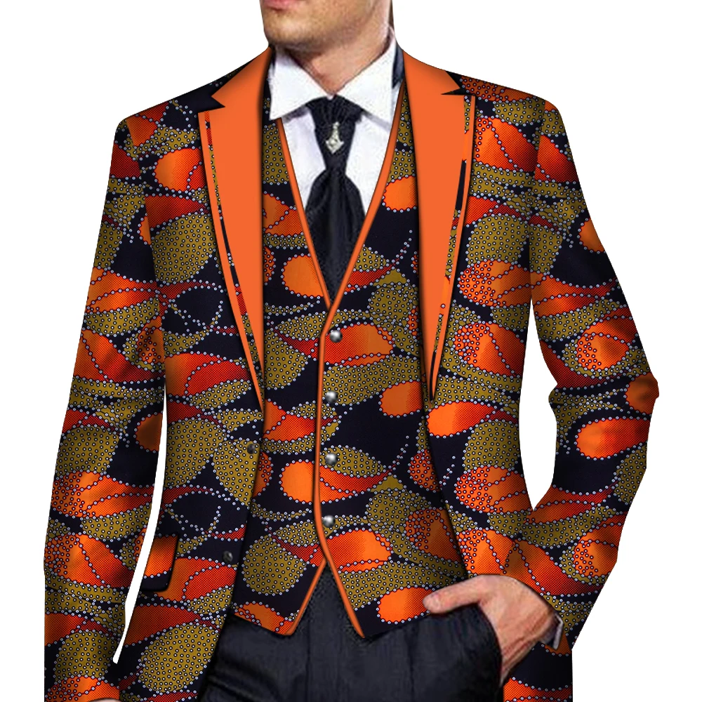 Hot Men Customized Blazer with Vest African Print Men Clothes Wedding Party Suit Blazer Jacket Tops Coat Mens Suit Jacket WYN766