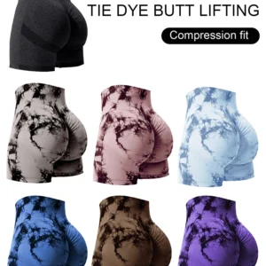 Butt Lifting Tie Dye Summer Shorts Woman High Waist Stretch Sport Shorts Outdoors Summer Outdoors Shorts Woman