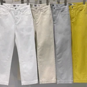Casual White cotton cropped jeans for women summer thin high waisted slim straight casual dopamine yellow pants 2025 New