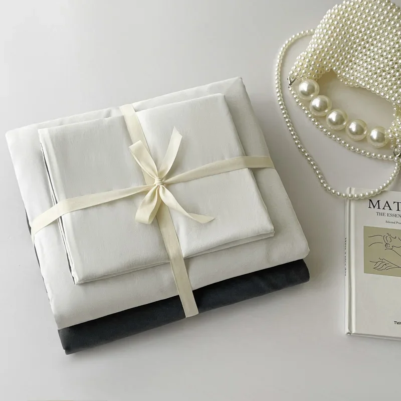 Cotton Bed Linen Solid Bedding Set with Sheet Duvet Cover Pillowcases Single Couple Bedsheet King Queen Double Twin Size - Image 5