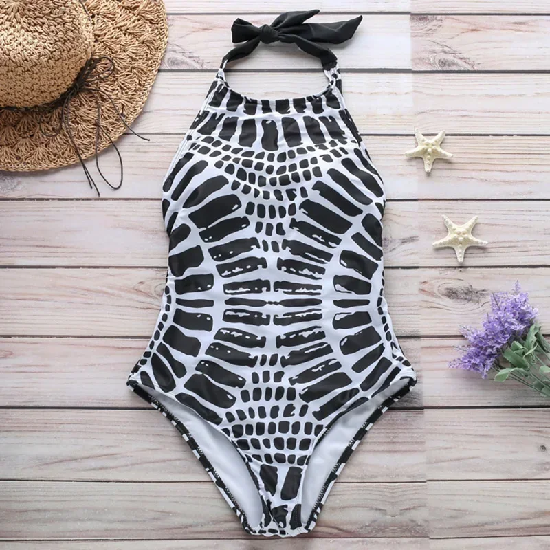 XXL Large Size Swimwear One Piece Swimsuit Women 2023 High Neck Monokini Bandage Bathing Suit Halter Bodysuit Bather Beachwear - Image 4