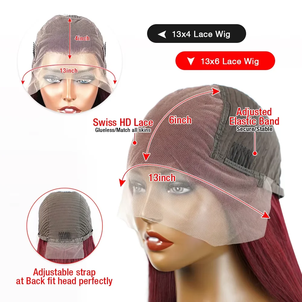 250 300 Density 46 Inch Burgundy Deep Wave Wigs 13x6 Transparent HD Lace Frontal Human Hair Wig 99J Kinky Curly Wig For Women - Image 6