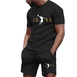 Men's short-sleeved T-shirt sportswear set, summer fashion quick-drying men's round-neck short-sleeved top + shorts 2-piece set