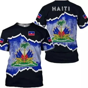 Haitian Flag Pattern Men's T-shirt 3D Printed Haiti National Emblem Short Sleeves Fashion Tops T Shirts National Day Tee Shirt