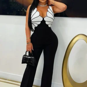 Beyprern Beautiful Shell Details Jumpsuit Women Sleveeless Details Palazzo Jumpsuit Wide Leg Pants Set Overalls Sexy Clubwear