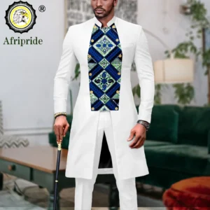 African Suits for Men Double Breasted Full Sleeve Slim Fit Blazer and Pants 2 Piece Set Dashiki Clothes Print Outfits A2316064