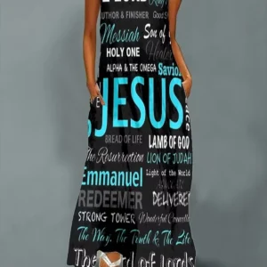 Christian Jesus Dress Women Fashion Party Evening Dresses Maxi Long Dress Letter Print Robes Casual Vestido Luxury Sundress Long