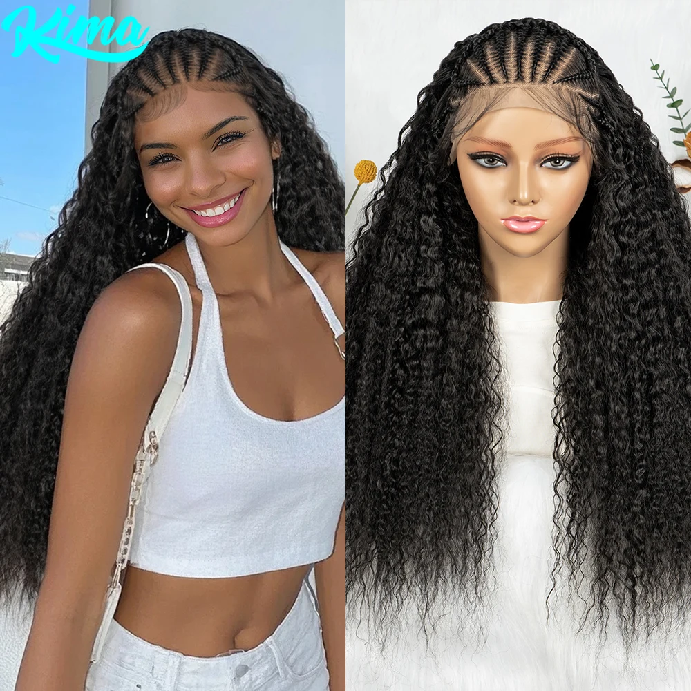 KIMA New Style Water Wave Braided Wigs 26inches 13x6 Lace Front Cornrow Braiding Wigs With Baby Hair For Women