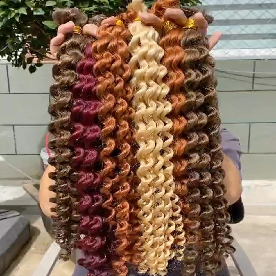 Bulk Hair For Braiding Human Hair Deep Wave Braids Hair Double Drawn Full End Bulk Human Hair Extensions 1/2/3 Bundles No Weft