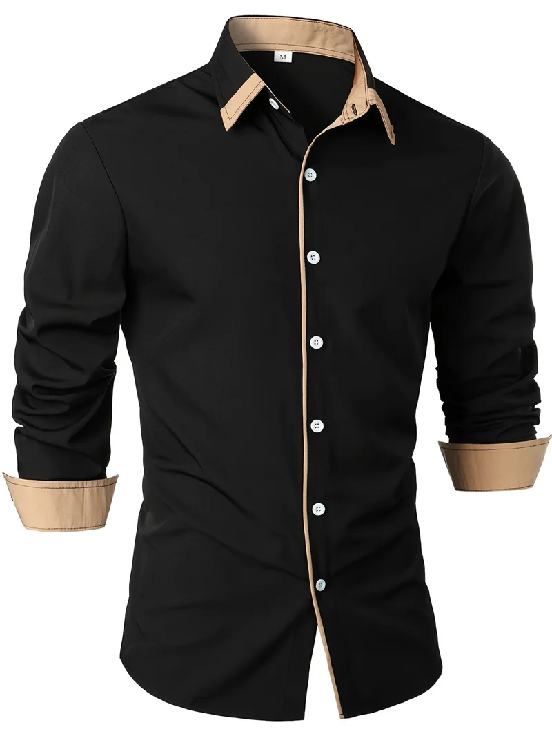 2025 men's long sleeved shirt formal shirt casual business loose comfortable high-quality solid color men's top