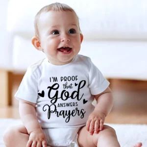 Im Proof God Answers Prayers Newborn Baby Bodysuit Short Sleeve Infant Clothes Ropa Summer Jumpsuit Christian Holiday Present
