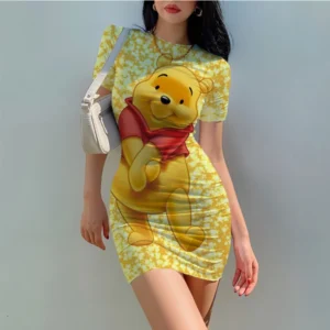 Disney Winnie the Pooh Women Casual Summer Autumn Mini Size Vintage Sexy Clothing Bodycon Tank Club Dress Dropshipping