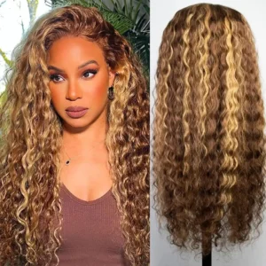 Highlight Ombre Lace Front Wig Human Hair Curly Wigs Brazilian Honey Blonde Kinky Curly Wigs PrePlucked For Women HD Lace Wigs